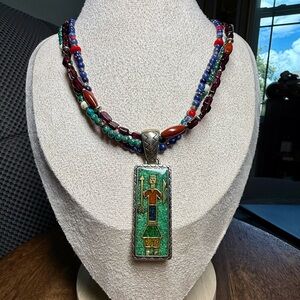 Carolyn Pollack Relios Sterling Silver Multi-Stone Necklace with Mosaic Penda
